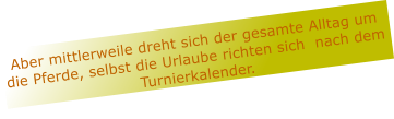 Aber mittlerweile dreht sich der gesamte Alltag um die Pferde, selbst die Urlaube richten sich  nach dem Turnierkalender.